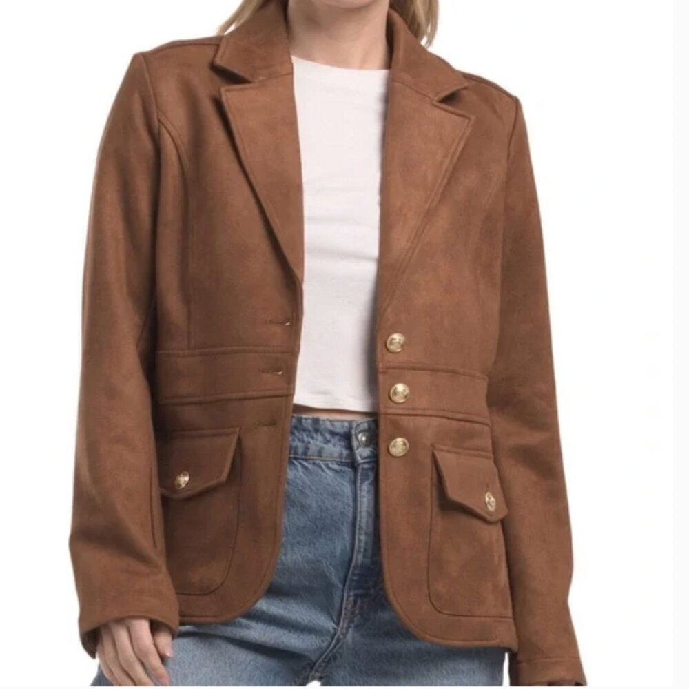 NWT Joie Faux Suede Coat Jacket with Gold Nautical Buttons